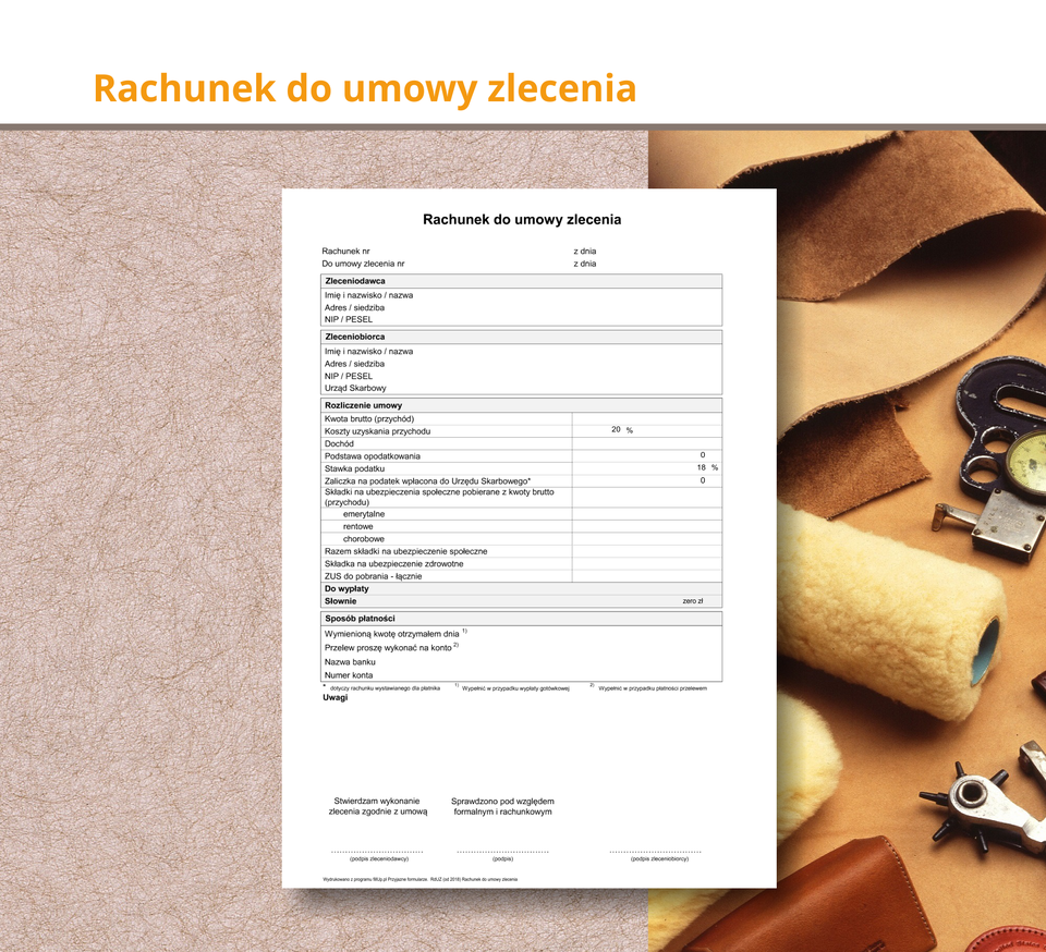 Ilustracja przedstawia rachunek do umowy zlecenia.