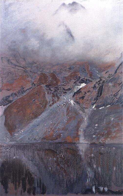 Mnich nad Morskim Okiem Źródło: Leon Wyczółkowski (1852–1936; polski malarz i rysownik, przedstawiciel impresjonizmu), Mnich nad Morskim Okiem, 1906, pastel, Muzeum Narodowe w Krakowie, domena publiczna.