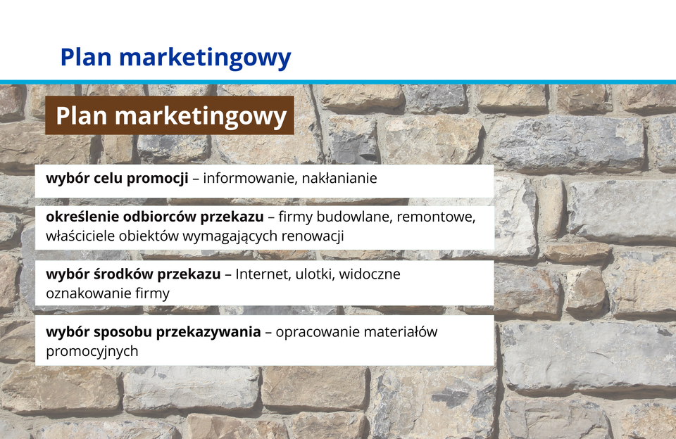 Ilustracja przedstawia plan marketingowy.