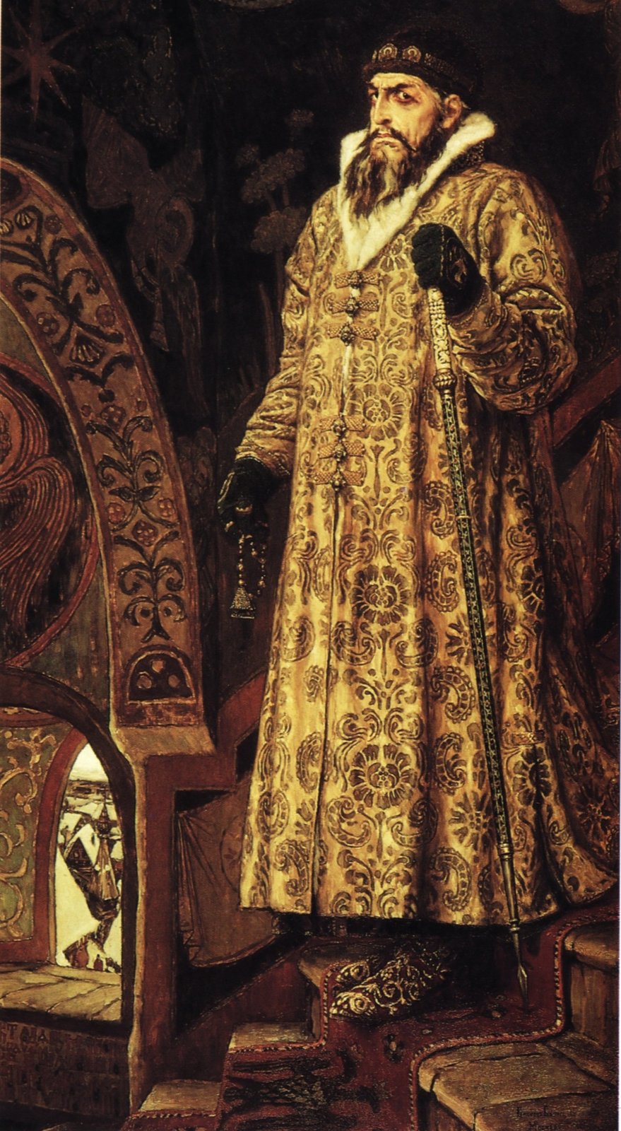 Car Iwan Groźny Car Iwan Groźny Źródło: Viktor M. Vasnetsov, Car Iwan Groźny, 1897, olej na płótnie, Tretyakov Gallery, Moscow, domena publiczna.