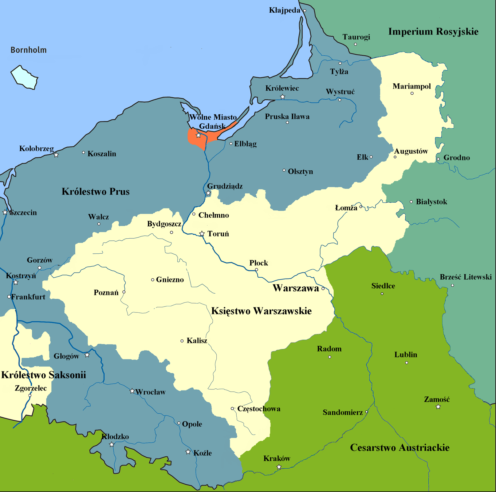 Księstwo Warszawskie Źródło: Mathiasrex, Księstwo Warszawskie, licencja: CC BY 3.0.
