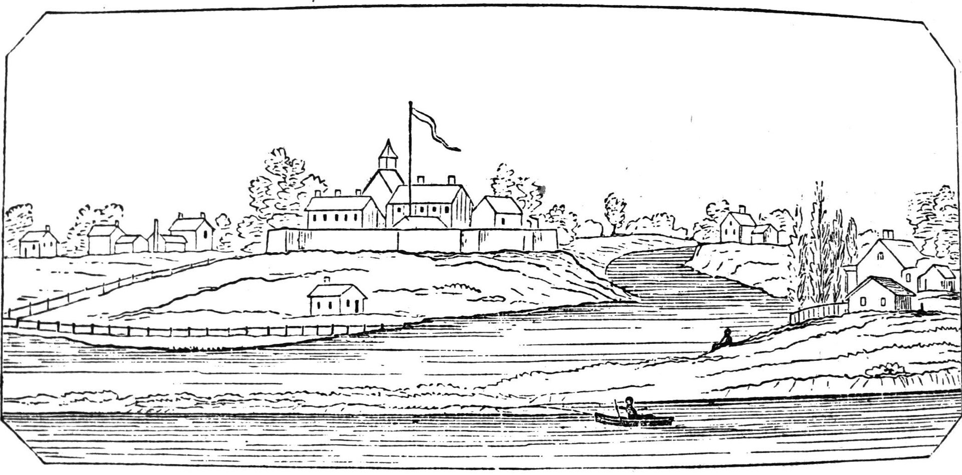 Fort Dearborn Fort Dearborn. Ilustracja z XIX wieku Źródło: Barber and Howe, Fort Dearborn, domena publiczna.