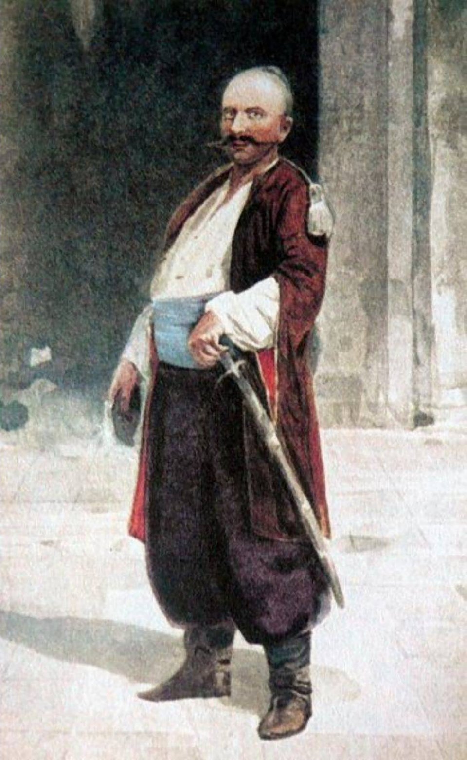 Setnik humański Iwan Gonta Iwan Gonta (data ur. nieznana, zm. 1768) – setnik nadwornej milicji wojewody kijowskiego Franciszka Salezego Potockiego. Miał uczestniczyć w obronie Humania. Z dowodzonym przez siebie oddziałem dołączył jednak do hajdamaków Maksyma Żeleźniaka.Po pogromie w Humaniu ruskie chłopstwo ogłosiło go księciem humańskim. Został też drugim z przywódców koliszczyzny. Pojmany przez Rosjan (7 lipca 1768 r.), został wydany staroście halickiemu Franciszkowi Ksaweremu Branickiemu i stracony po czternastodniowych torturach we wsi Serby (obecnie Hontiwka) koło Mohylowa Podolskiego. Źródło: Serhii Vasylkivsky, Setnik humański Iwan Gonta, przed 1917 r., domena publiczna.