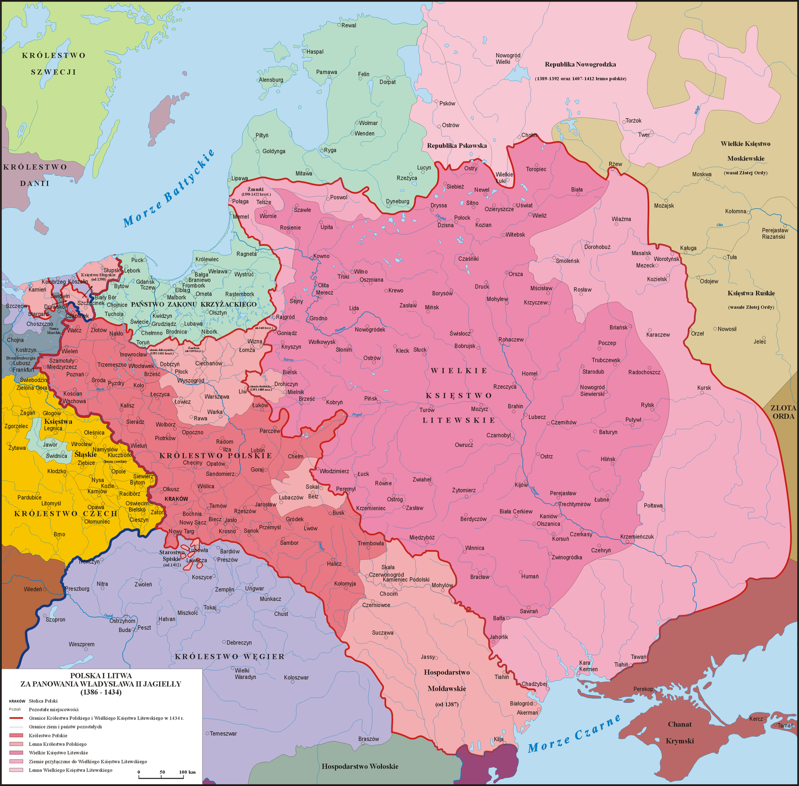 Polska i Litwa w okresie panowania Władysława Jagiełły Polska i Litwa w okresie panowania Władysława Jagiełły Źródło: Poznaniak, licencja: CC BY-SA 3.0.