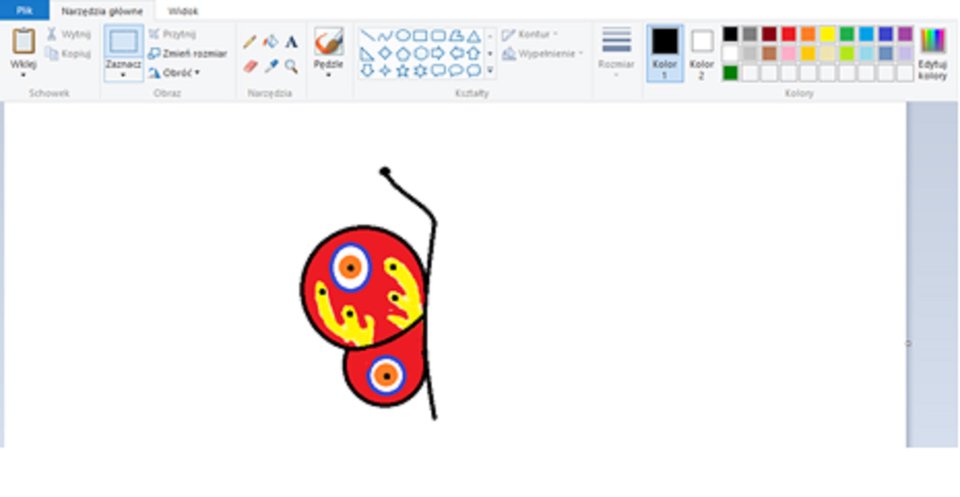 Zrzut okna programu Paint z ilustracją skrzydła motyla wypełnionego kolorem