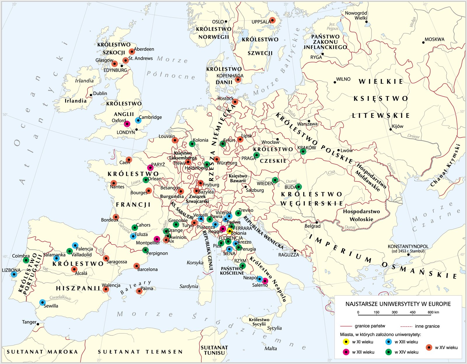 mapa Najstarsze Uniwersytety