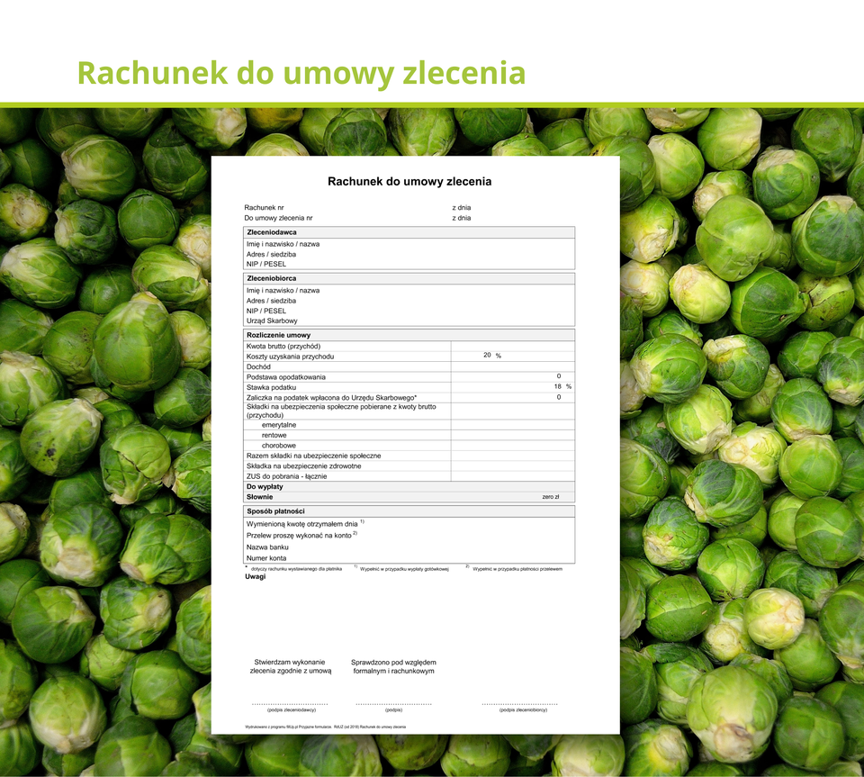 Ilustracja przedstawia rachunek do umowy zlecenia.