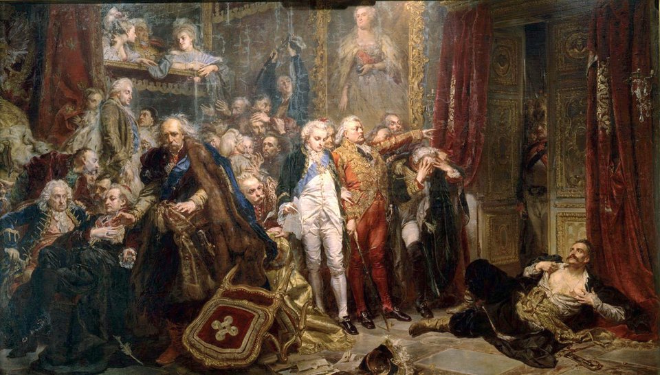 Rejtan - upadek Polski Źródło: Jan Matejko, Rejtan - upadek Polski, 1866, Olej na płótnie, Zamek Królewski w Warszawie, domena publiczna.