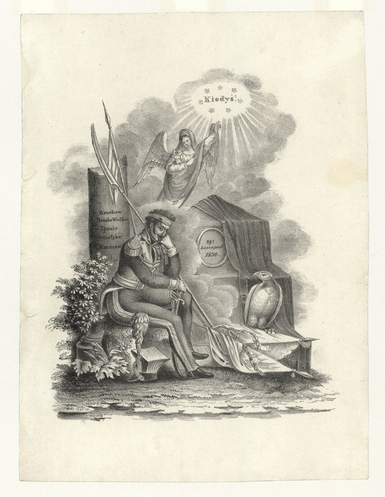 Alegoria upadku powstania listopadowego Źródło: autor nieznany, Alegoria upadku powstania listopadowego, ok. 1831, litografia, domena publiczna.
