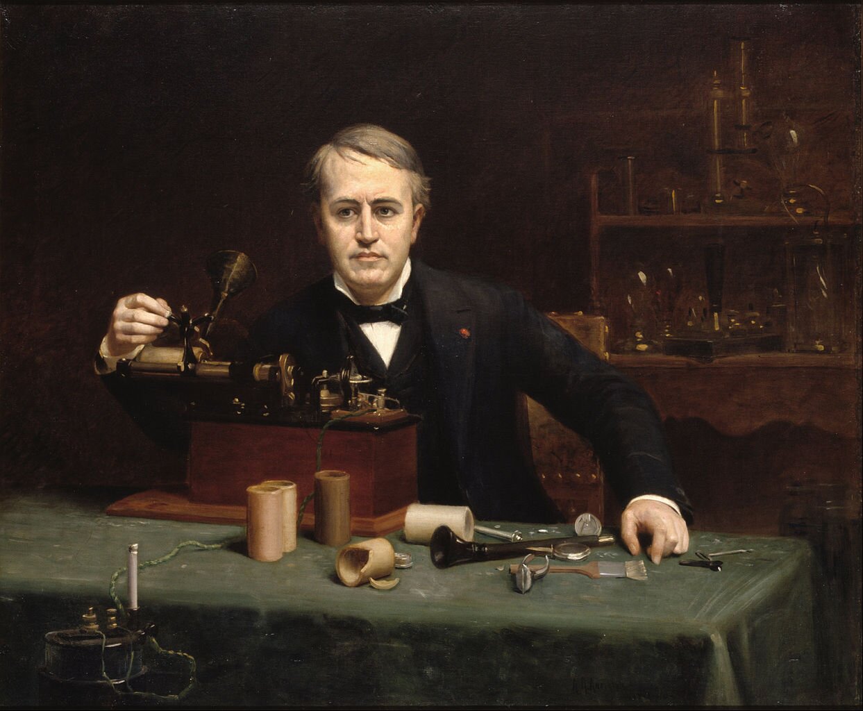 Thomas Edison z radiem Źródło: Google Cultural Institute, Thomas Edison z radiem, Olej na płótnie, National Portrait Gallery, licencja: CC 0.