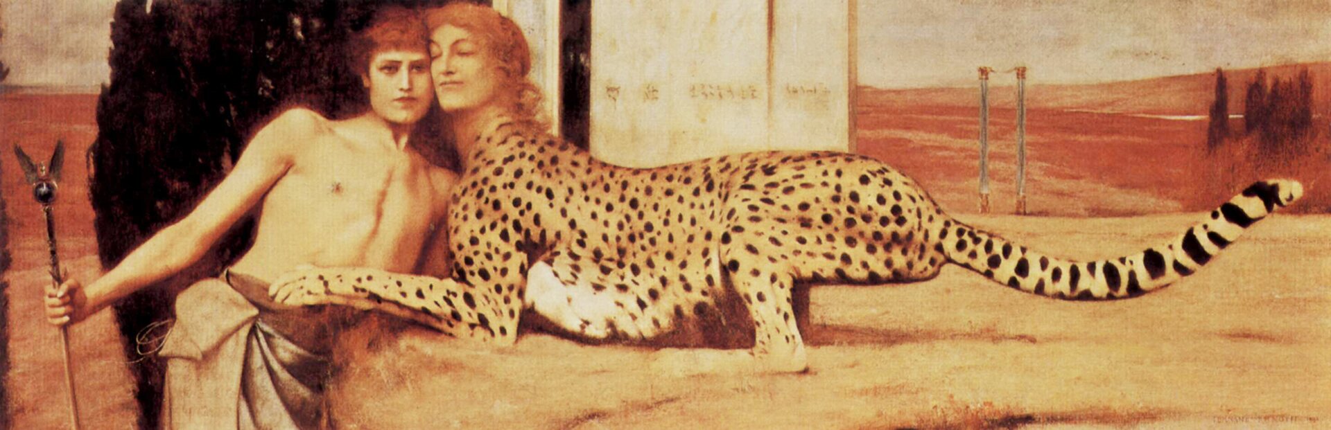 Sztuka albo Pieszczoty Źródło: Fernand Khnopff, Sztuka albo Pieszczoty, 1896, Musées Royaux des Beaux Arts, Bruksela, licencja: CC 0.