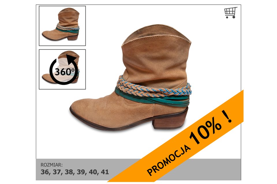 Rysunek butów – informacja o promocji 10%.