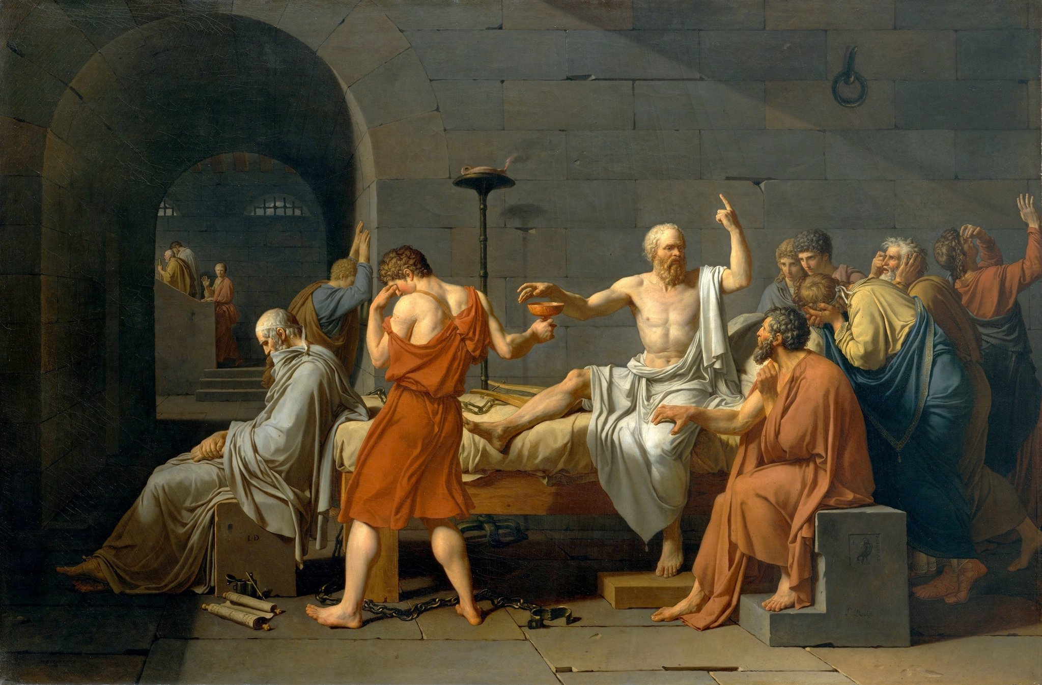 Śmierć Sokratesa Śmierć Sokratesa Źródło: Jacques-Louis David, 1787, olej na płótnie, domena publiczna.