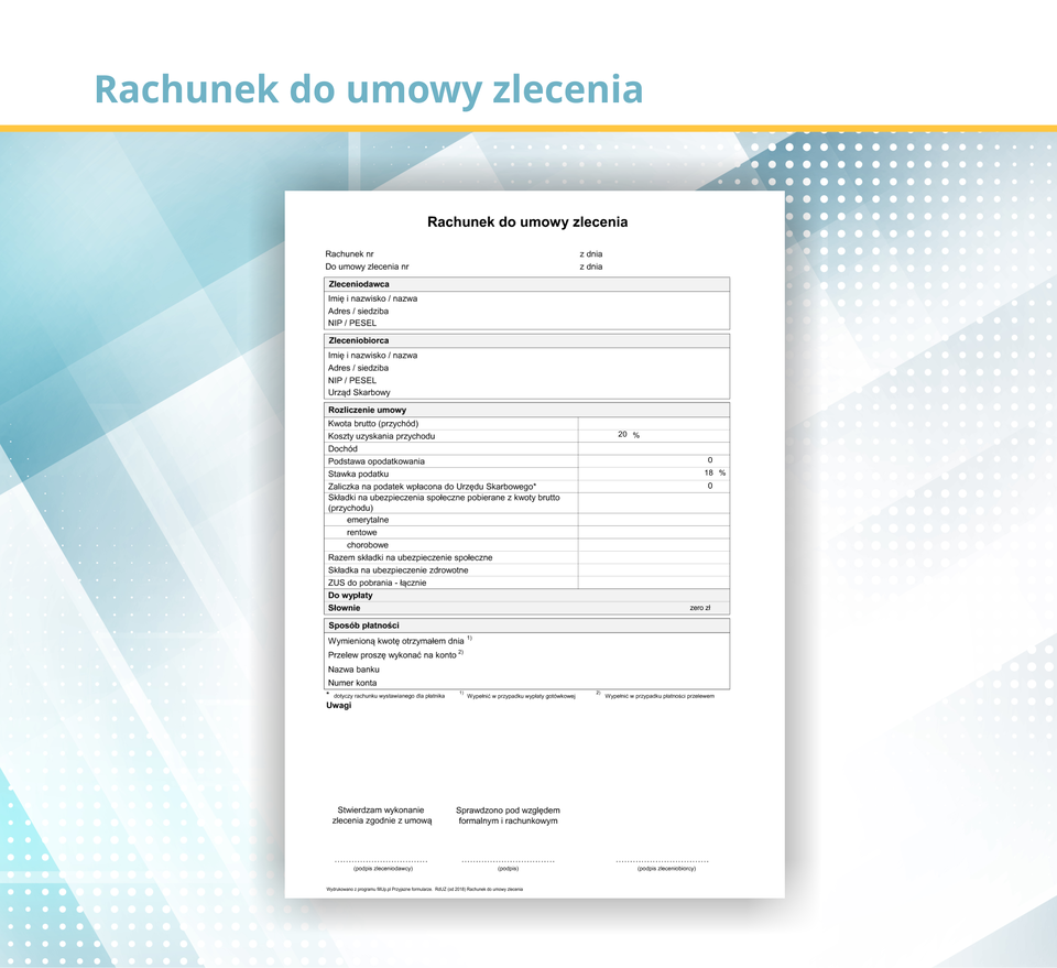 Ilustracja przedstawia rachunek do umowy zlecenia.
