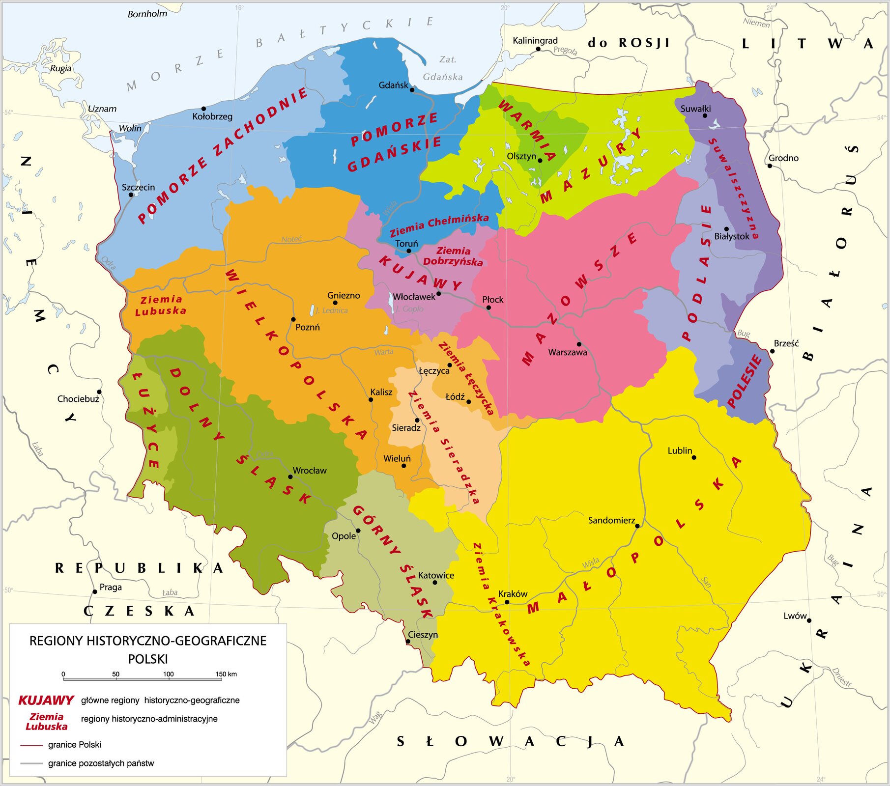 Mapa regionów historyczno-geograficznych Polski Mapa regionów historyczno-geograficznych Polski Źródło: Krystian Chariza i zespół, licencja: CC BY 3.0.