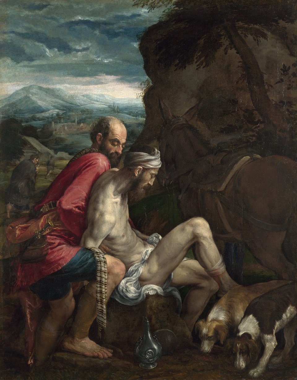 Miłosierny Samarytanin Źródło: Jacopo Bassano, Miłosierny Samarytanin, ok. 1562–1563, olej na płótnie, National Gallery, Londyn, domena publiczna.