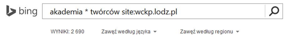 Zrzut paska wyszukiwarki Bing z wpisanym tekstem oraz Site