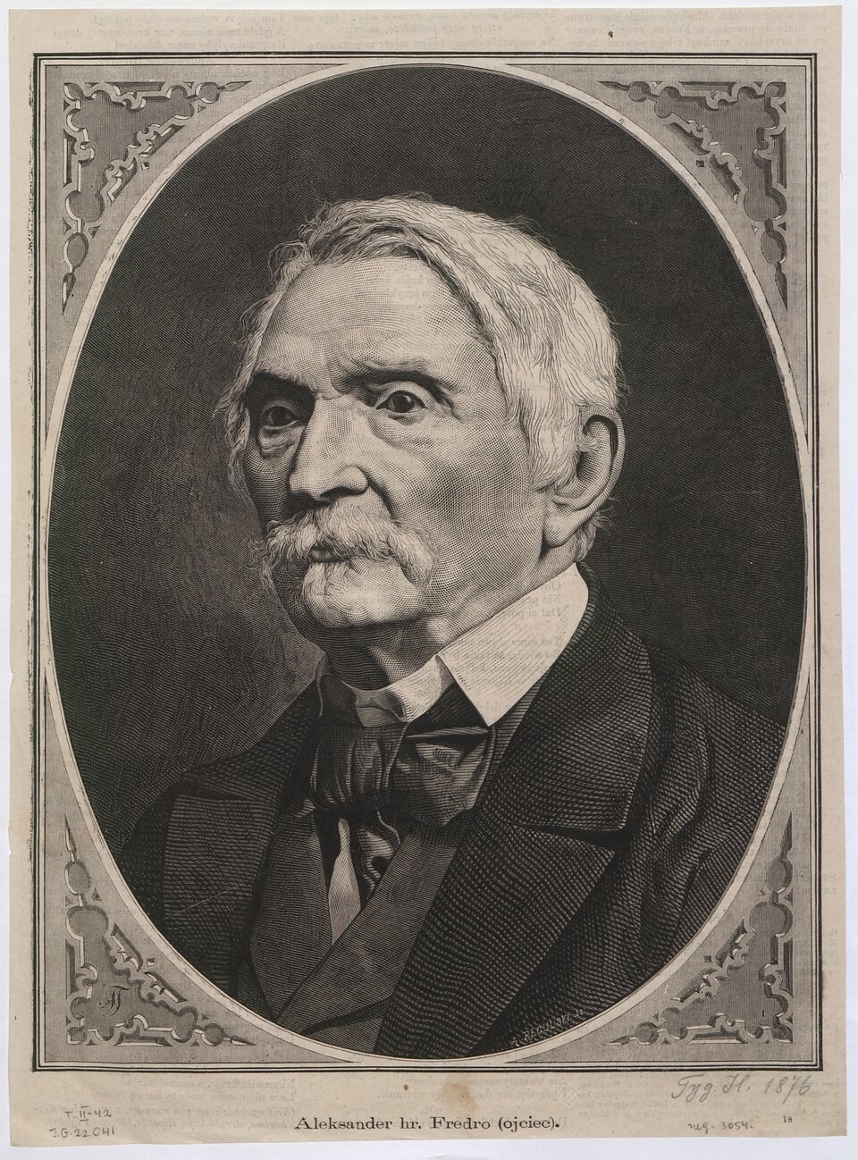 Aleksander hr. Fredro (ojciec) Źródło: Aleksander Regulski, Aleksander hr. Fredro (ojciec), 1876, drzeworyt, domena publiczna.