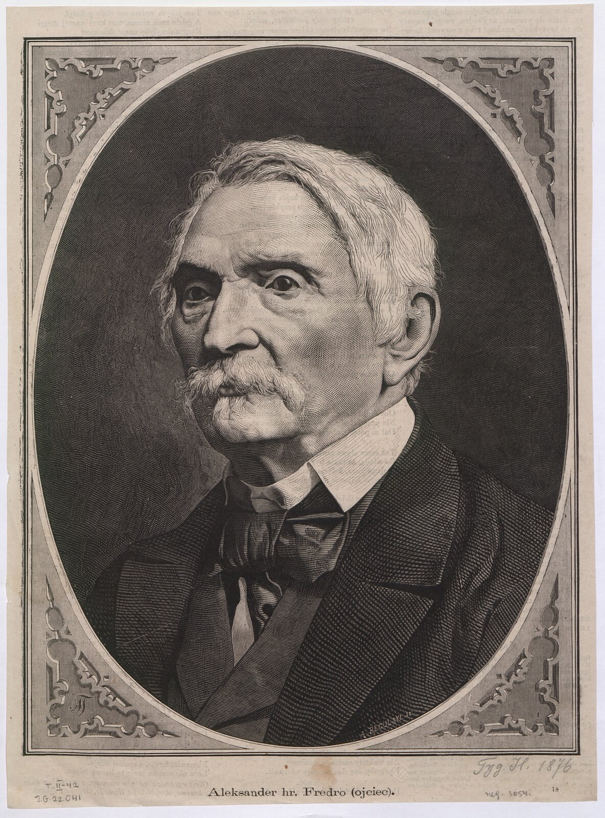 Aleksander hr. Fredro (ojciec) Źródło: Aleksander Regulski, Aleksander hr. Fredro (ojciec), 1876, drzeworyt, domena publiczna.
