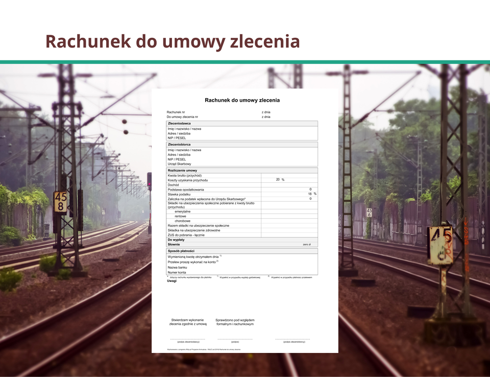 Ilustracja przedstawia rachunek do umowy zlecenia