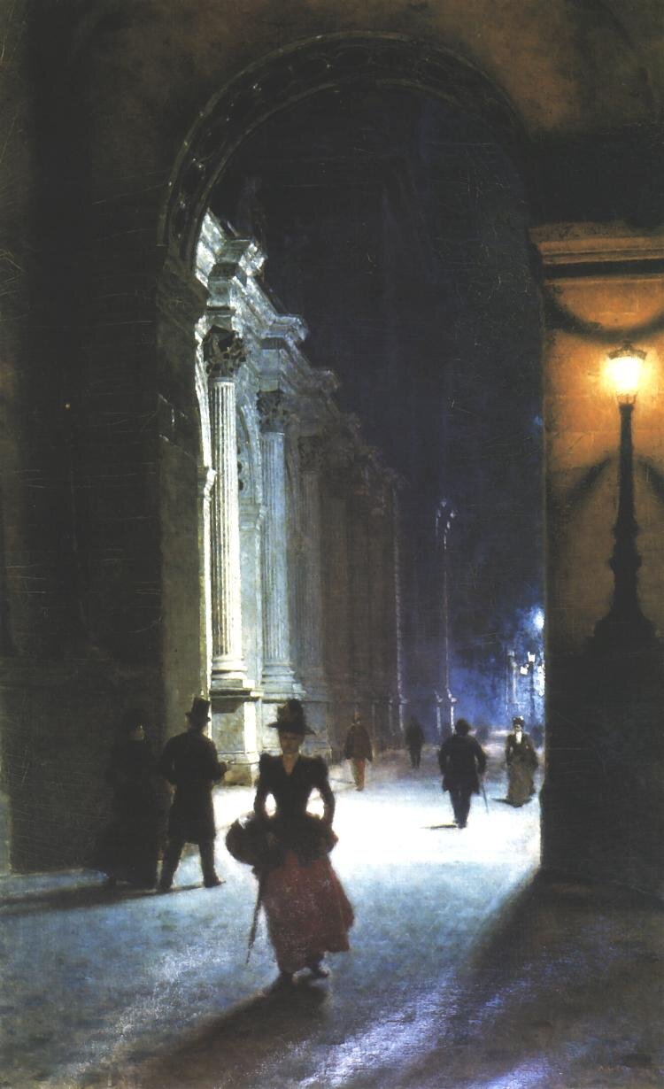 Aleksander Gierymski, Luwr nocą, 1892, olej na płótnie, Muzeum Narodowe w Poznaniu Aleksander Gierymski, Luwr nocą, 1892, olej na płótnie, Muzeum Narodowe w Poznaniu Źródło: domena publiczna.