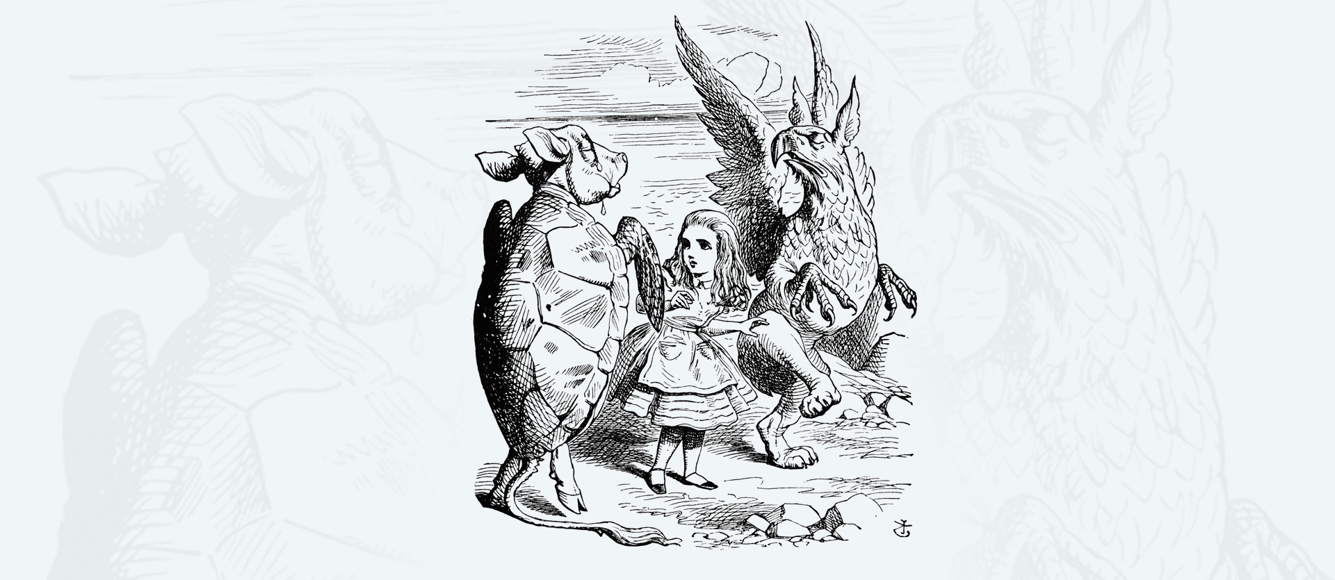 Alicja z Gryfonem i Fałszywym Żółwiem Alicja z Gryfonem i Fałszywym Żółwiem Źródło: John Tenniel, rysunek tuszem, domena publiczna.