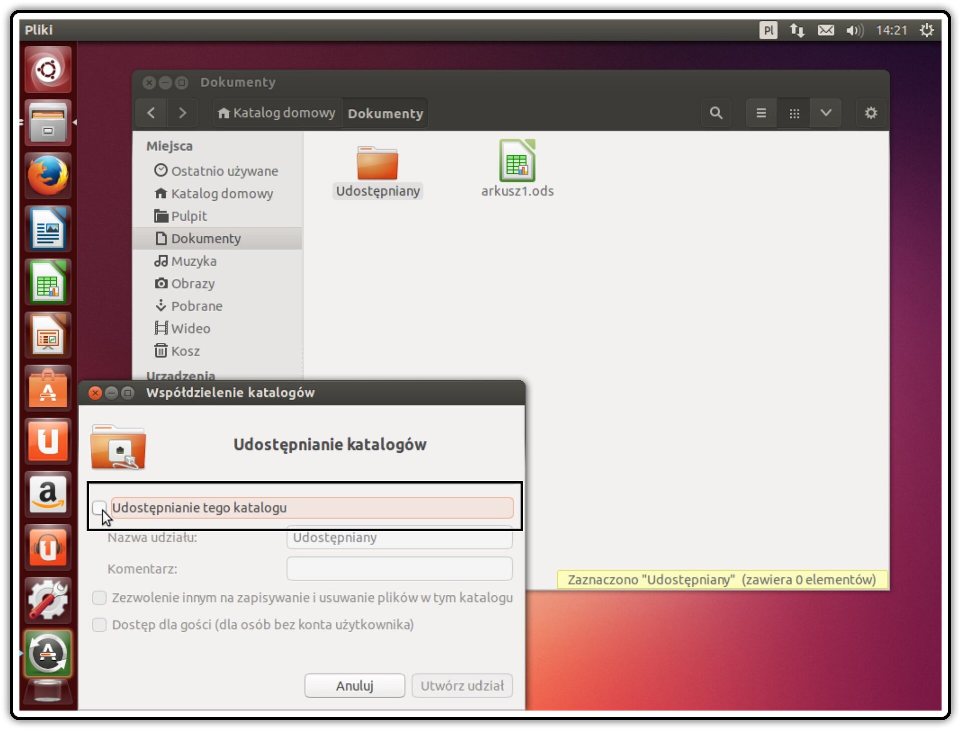 Ilustracja przedstawiająca: Krok 2 udostępniania zasobów w systemie Linux Ubuntu