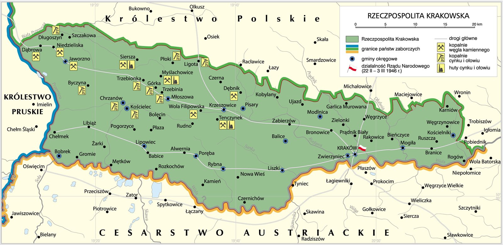 Rzeczpospolita Krakowska 1815-1846 Źródło: Krystian Chariza i zespół, Rzeczpospolita Krakowska 1815-1846, licencja: CC BY 3.0.