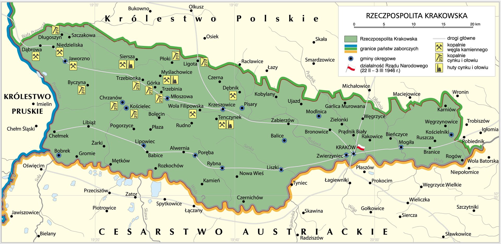 Rzeczpospolita Krakowska 1815-1846 Źródło: Krystian Chariza i zespół, Rzeczpospolita Krakowska 1815-1846, licencja: CC BY 3.0.