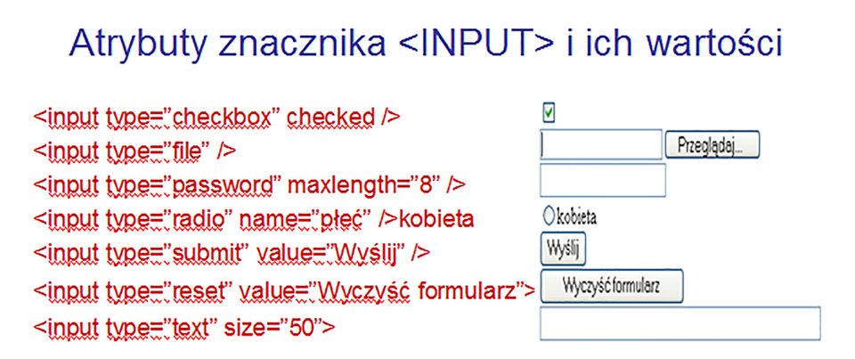 Zrzut atrybutów znacznika INPUT