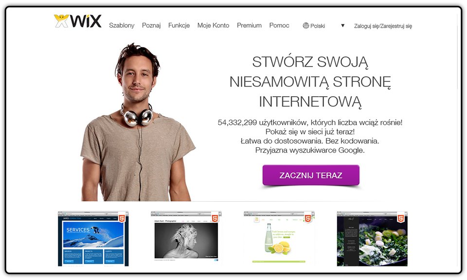 Zrzut okna strony internetowej http://pl.wix.com