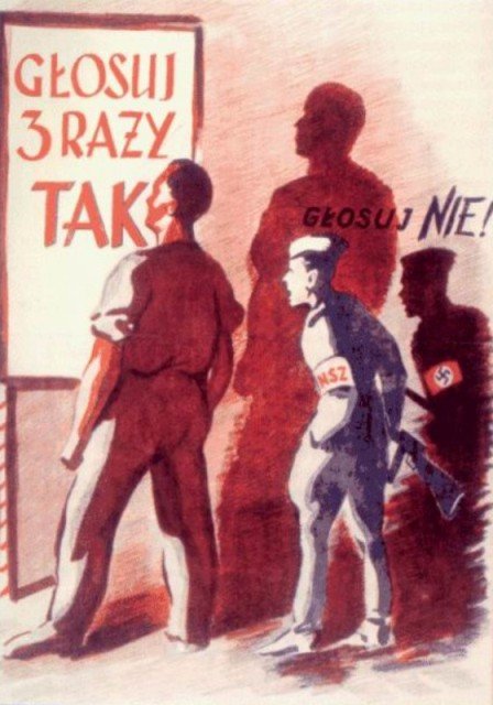 Plakat propagandowy Źródło: Plakat propagandowy, domena publiczna.