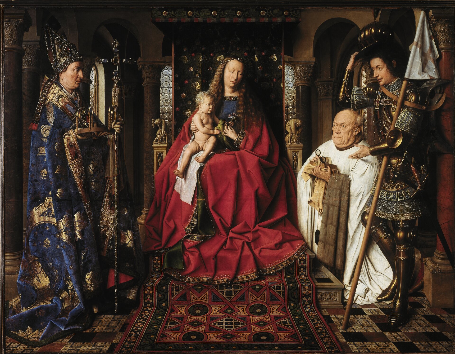 Madonna kanonika van der Paele Źródło: Jan van Eyck, Madonna kanonika van der Paele, 1436, tempera / olej na desce, Groeningemuseum, Brugia, domena publiczna.