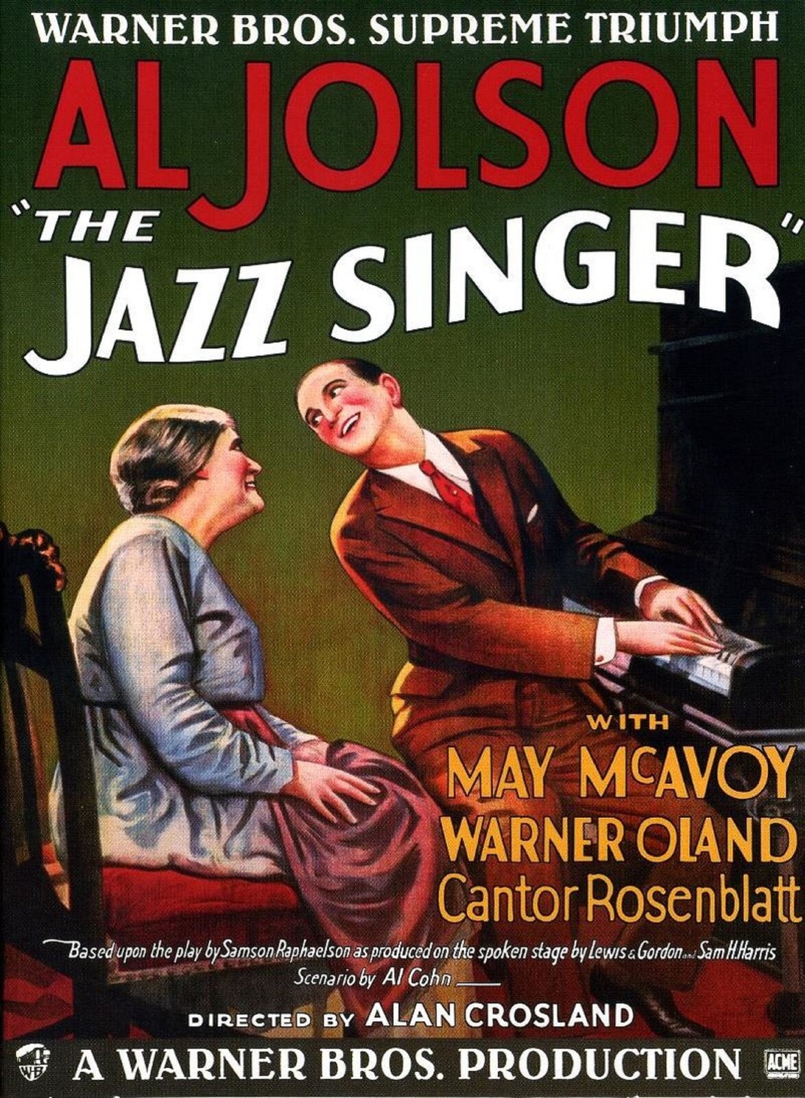 Ilustracja przedstawia plakat „Śpiewak jazzbandu“. Na plakacie przedstawiony został mężczyzna grający na fortepianie, który odchyla głowę do kobiety, która siedzi obok niej. Osoby uśmiechają się do siebie.