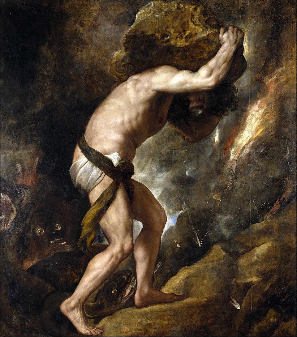 Syzyf Źródło: Tycjan, Syzyf, 1548–1549, olej na płótnie, Muzeum Prado, Madryt (Hiszpania), licencja: CC 0.
