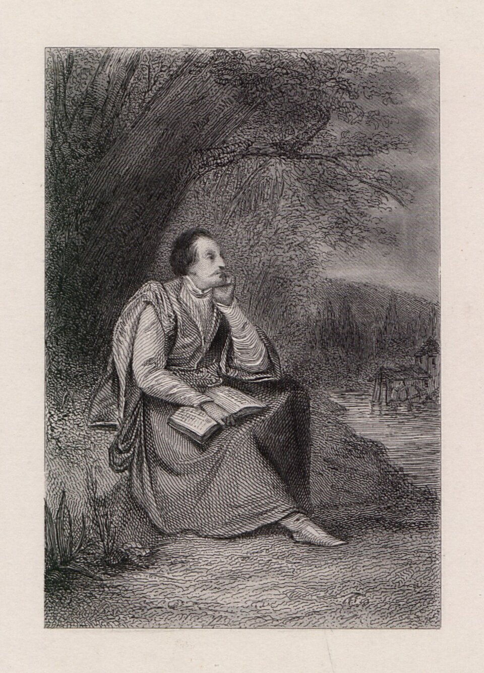 Jan Kochanowski w Czarnolesie Źródło: Antoni Oleszczyński, Jan Kochanowski w Czarnolesie, 1842, staloryt, domena publiczna.