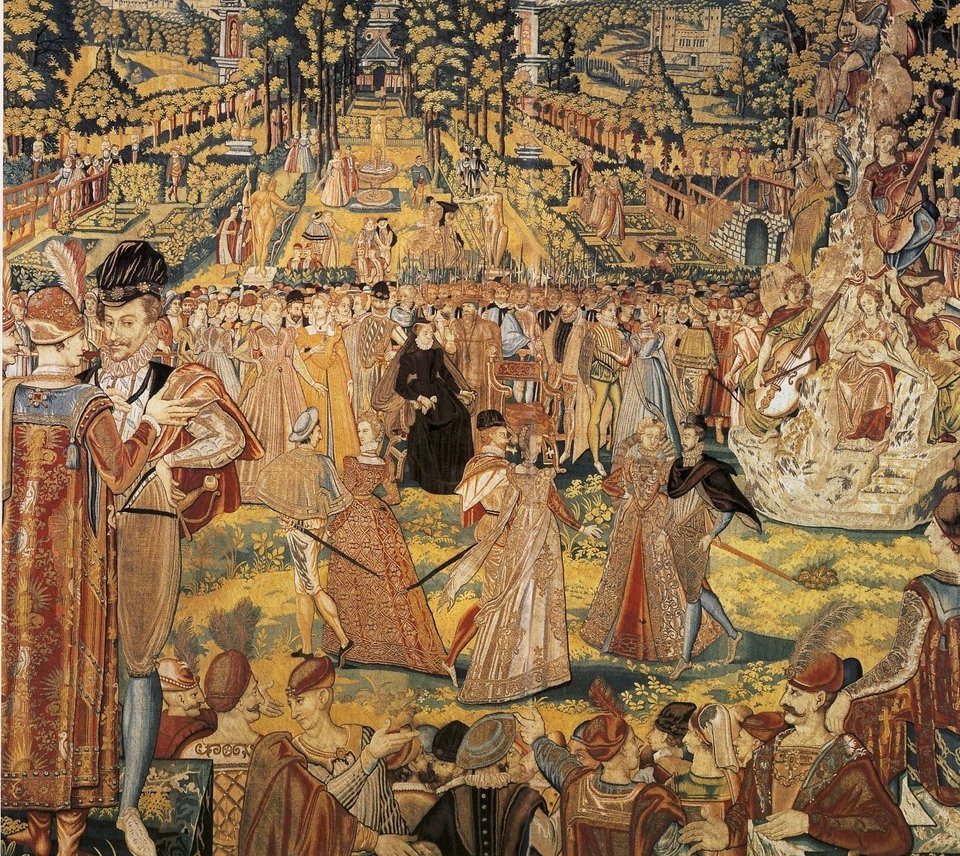 Tapiserie (arrasy) zamówione w 1580 r. przez królową wdowę Marię Medycejską do Luwru. Przedstawiają scenę wizyty delegacji polskiej po Henryka Walezego Źródło: Antoine Caron, Tapiserie (arrasy) zamówione w 1580 r. przez królową wdowę Marię Medycejską do Luwru. Przedstawiają scenę wizyty delegacji polskiej po Henryka Walezego, domena publiczna.
