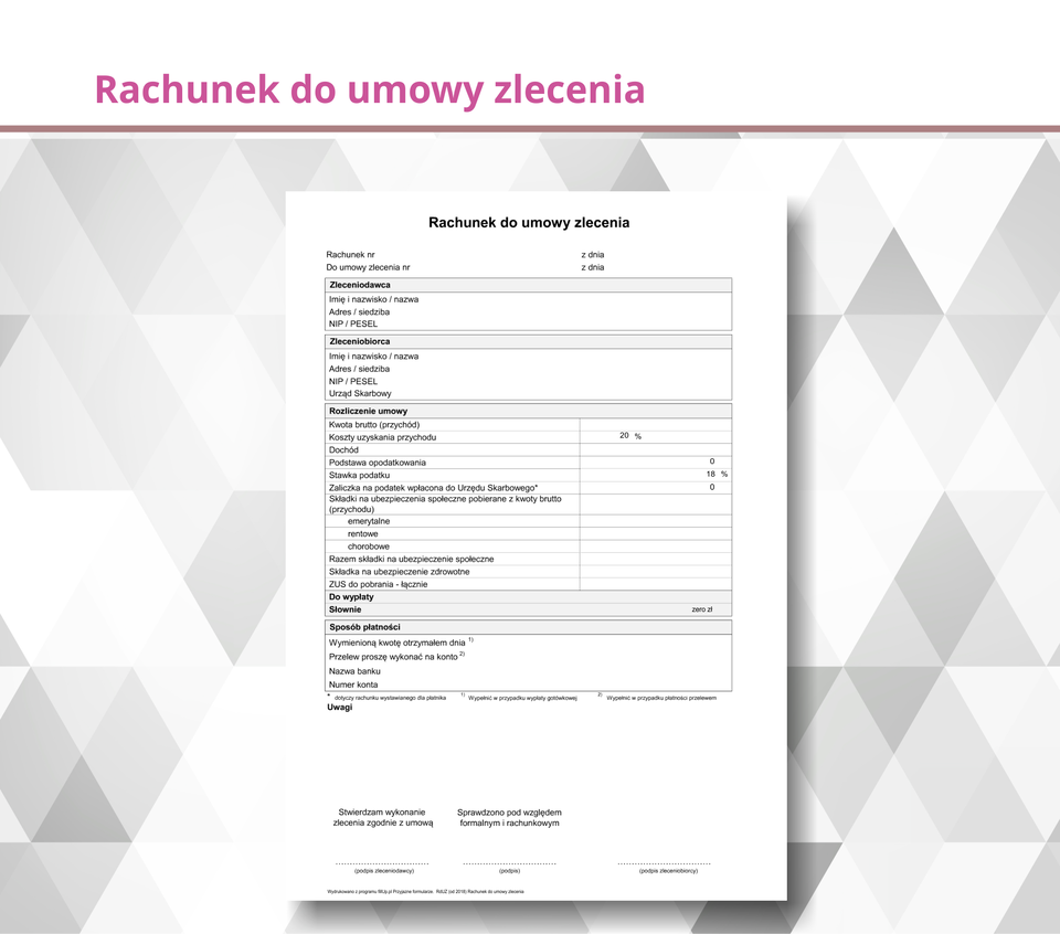 Ilustracja przedstawia rachunek do umowy zlecenia.