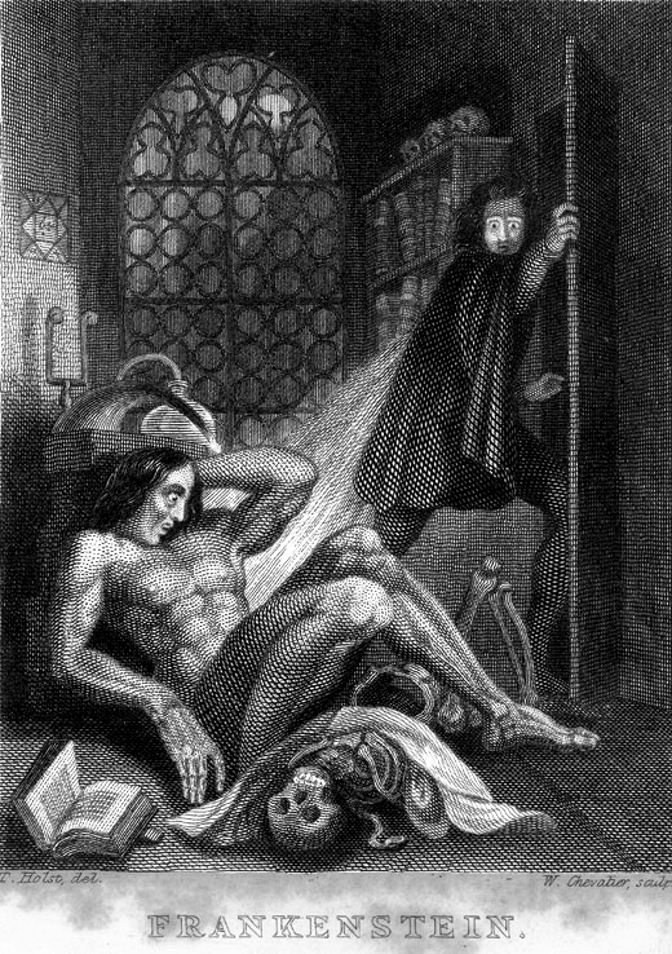 Ilustracja do wydania Frankensteina z 1831 roku Ilustracja do wydania Frankensteina z 1831 roku Źródło: Theodore Von Holst, 1831, staloryt, domena publiczna.