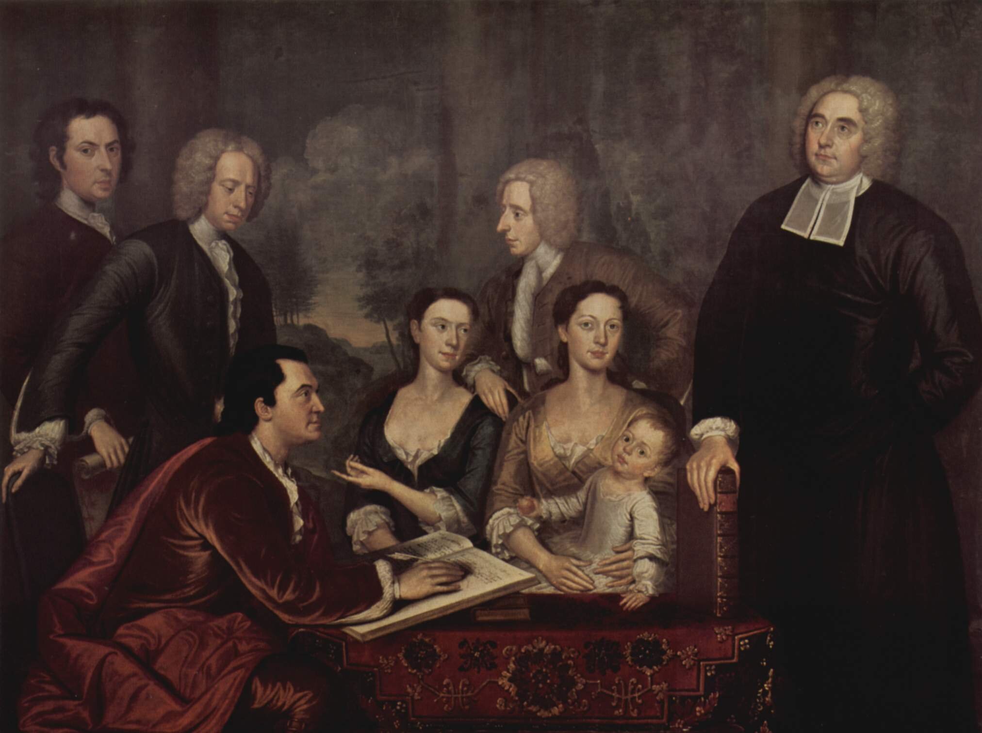 Rodzina George'a Berkleya Irlandzki filozof George Berkeley z rodziną Źródło: John Smibert, Rodzina George'a Berkleya, ok. 1730, olej na płótnie, Yale University Art Gallery, domena publiczna.