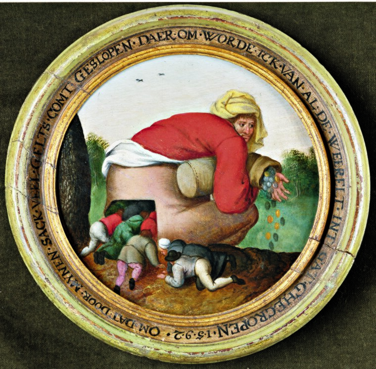 Pochlebcy Źródło: Pieter Bruegel Młodszy, Pochlebcy, około 1592, kolekcja prywatna, domena publiczna.