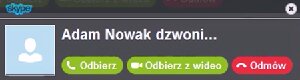 Zrzut fragmentu okna komunikatora Skype z widoczną nazwą dzwoniącej osoby