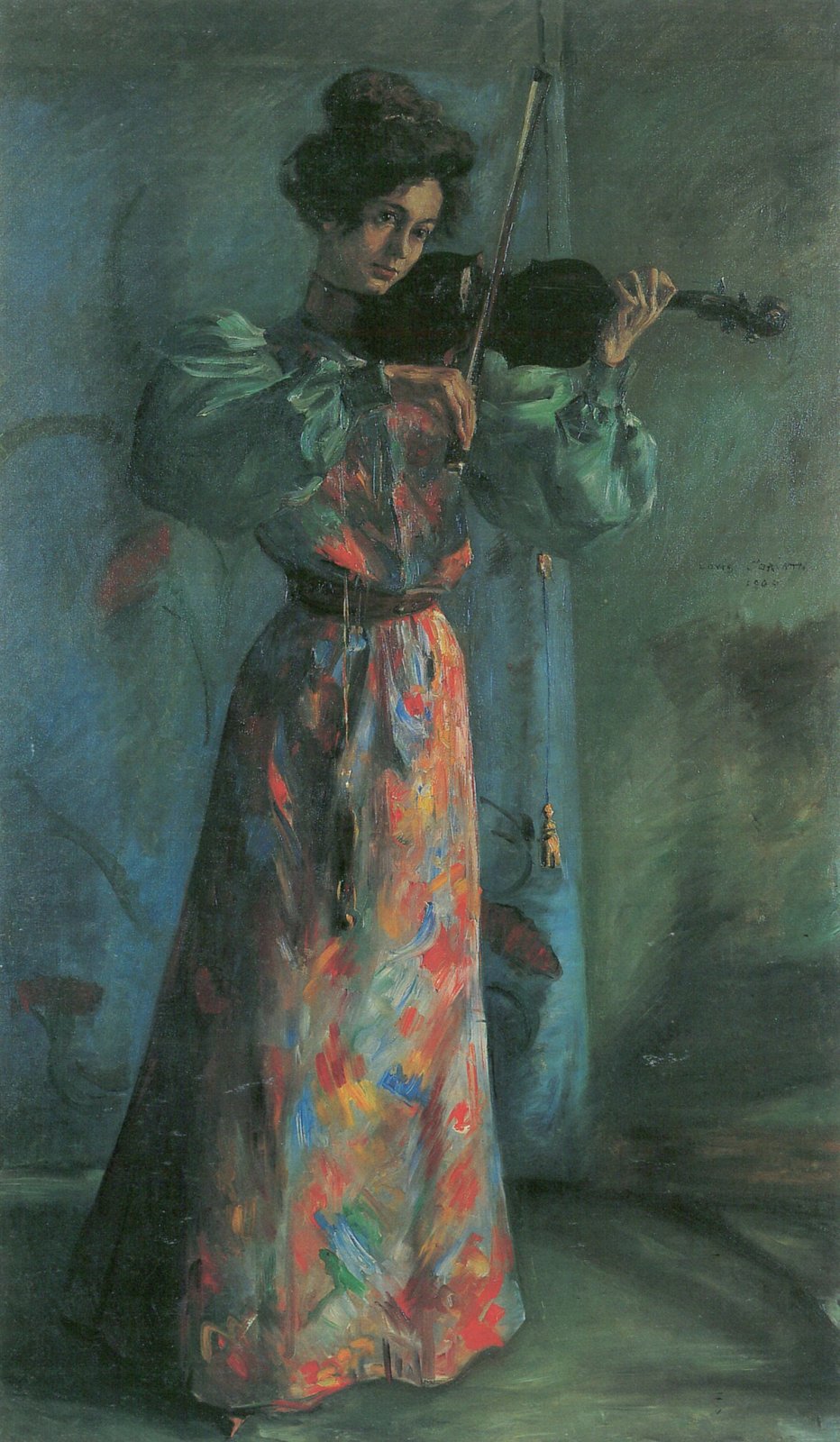 Skrzypaczka Źródło: Lovis Corinth, Skrzypaczka, 1900, olej na płótnie, zbiory prywatne, domena publiczna.