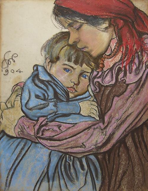 Macierzyństwo Źródło: Stanisław Wyspiański, Macierzyństwo, 1904, pastel na papierze, 62 x 47,4 cm, Muzeum Narodowe w Warszawie , domena publiczna.