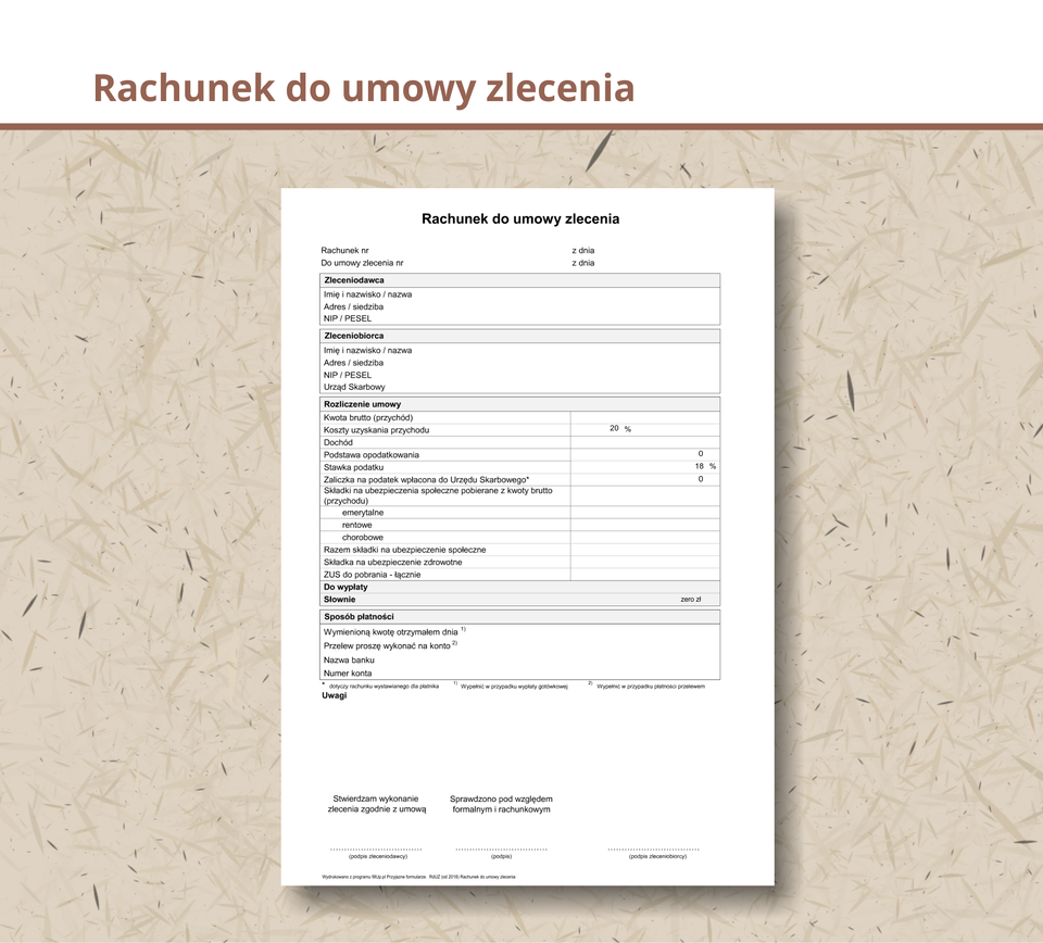 Ilustracja przedstawia rachunek do umowy zlecenia.