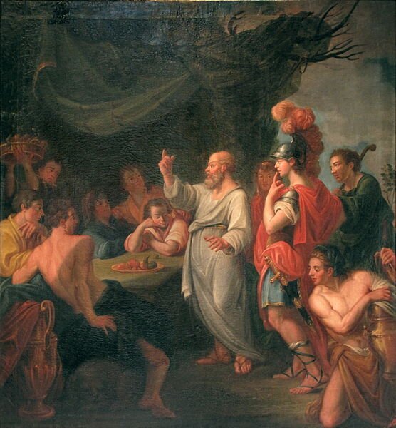 Sokrates uczący Peryklesa Źródło: Nicolas Guibal, Sokrates uczący Peryklesa, 1780, olej na płótnie, Landesmuseum Württemberg, licencja: CC BY 2.0.