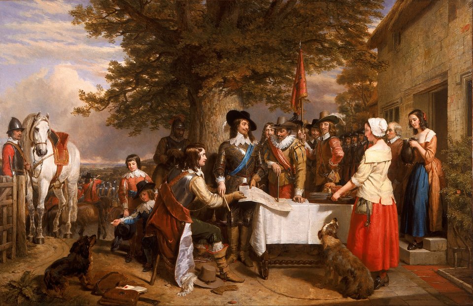 Karol I Karol I podczas pierwszej bitwy po ucieczce króla z Londynu, starcie to rozpoczynało angielską wojnę domową. Źródło: Charles Landseer, Karol I, 1845, olej na płótnie, domena publiczna.