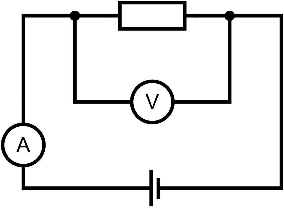Schemat prostego obwodu elektrycznego do badania zależności natężenia prądu od wartości napięcia