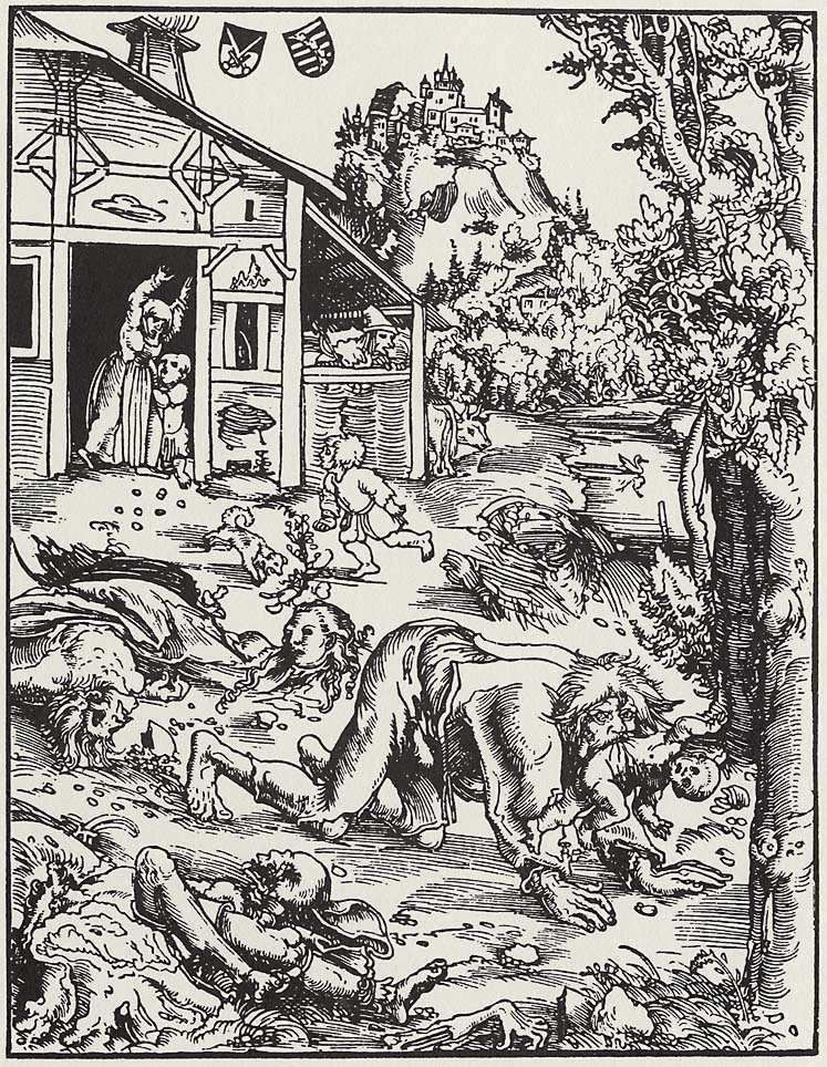 Wilkołak Źródło: Lucas Cranach starszy, Wilkołak, ok. 1512, drzeworyt, Herzogliche Museum, Gotha, Niemcy, domena publiczna.