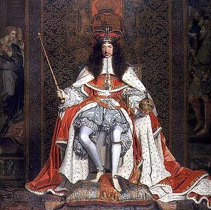 Karol II Stuart w stroju koronacyjnym Karol II Stuart w stroju koronacyjnym. Obraz namalowany przez Johna Michaela Wrighta ok. 1661 r., obecnie przechowywany w Zbiorach Królewskich. Źródło: John Michael Wright, Karol II Stuart w stroju koronacyjnym, ok. 1661-1662, olej na płotnie, Royal Collection, domena publiczna.